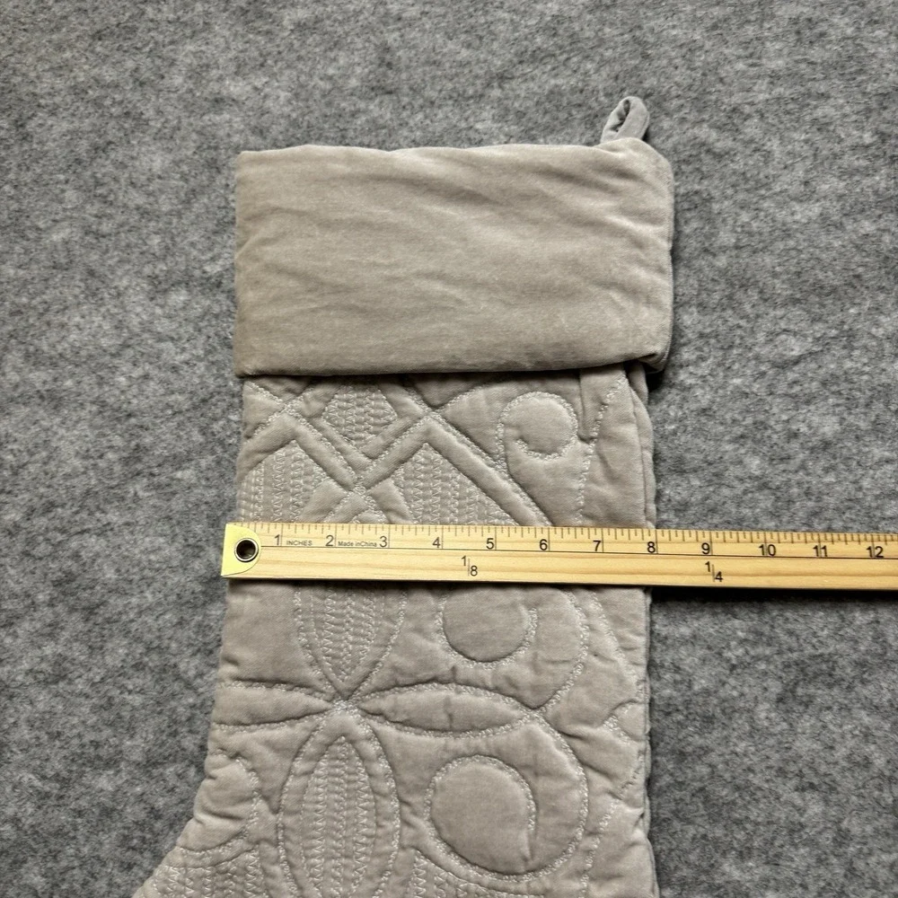 Pottery Barn Velvet‎ Quilted Christmas Stocking Taupe Beige Scroll